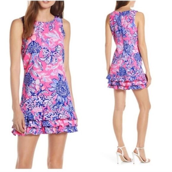 Lilly Pulitzer nwt Marla Romper SUN DRENCHED PINK TROPICS Pink Blue Floral Sz 2 - Picture 1 of 10